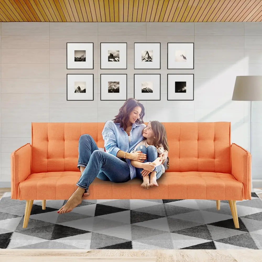 Sarantino 3 Seater Modular Linen Fabric Sofa Bed Couch Armrest Orange - Furniture > Sofas