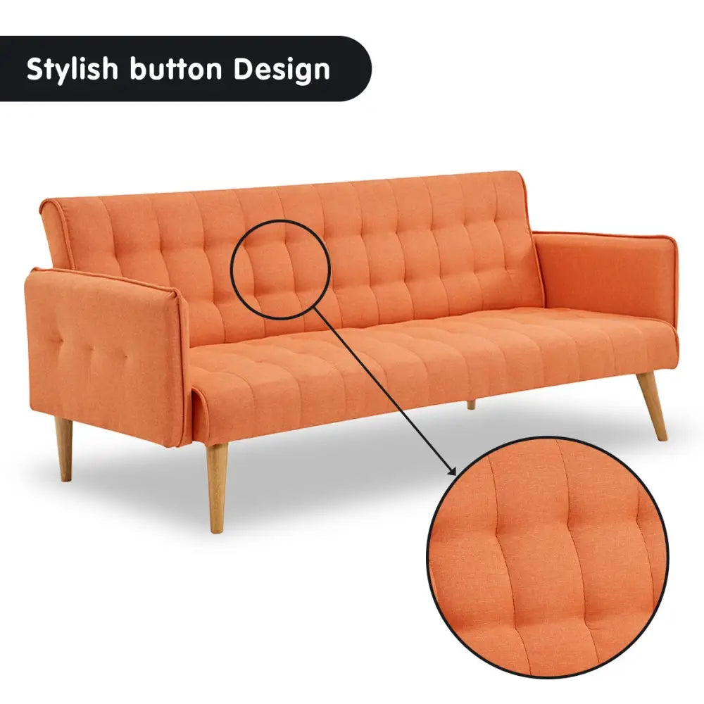 Sarantino 3 Seater Modular Linen Fabric Sofa Bed Couch Armrest Orange - Furniture > Sofas