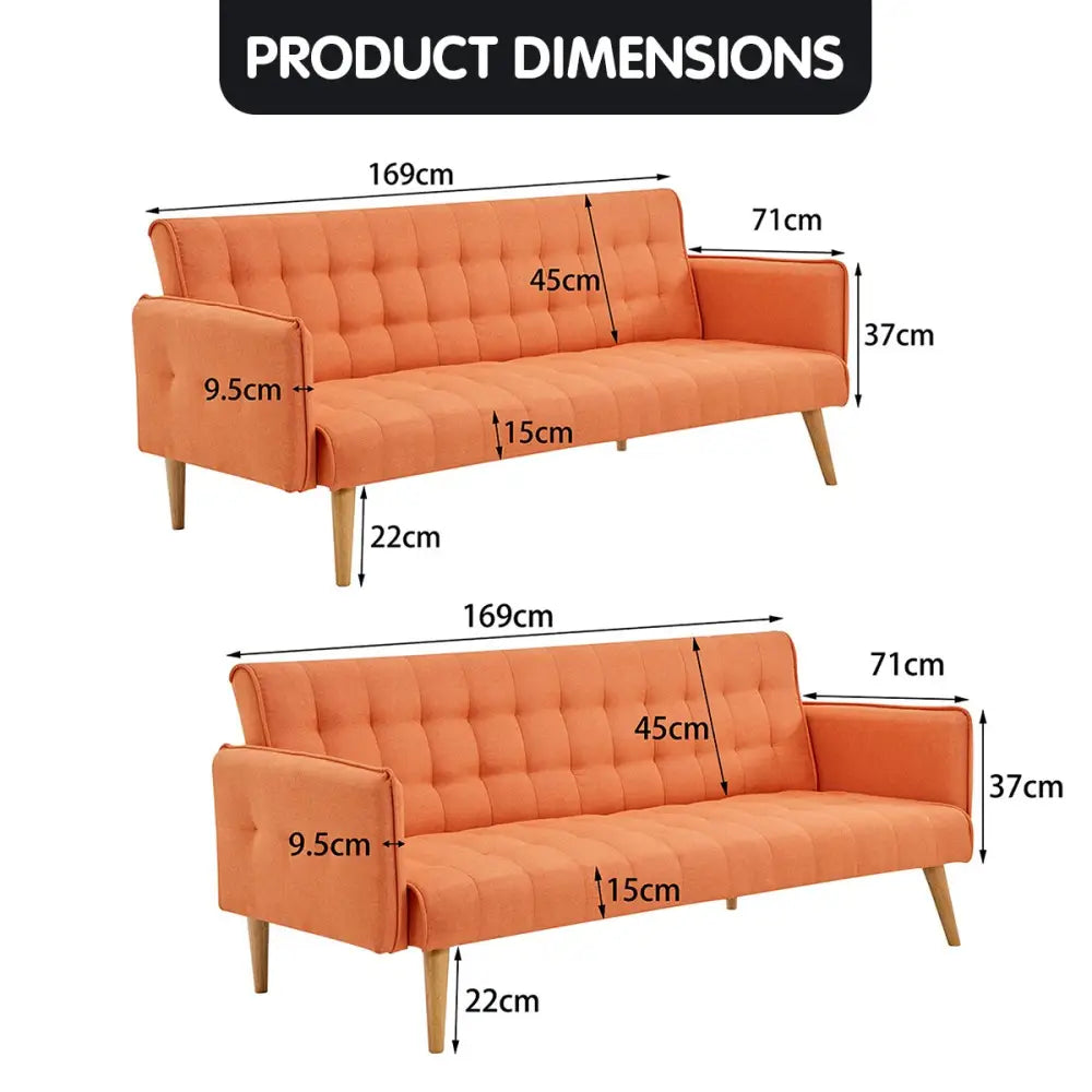Sarantino 3 Seater Modular Linen Fabric Sofa Bed Couch Armrest Orange - Furniture > Sofas