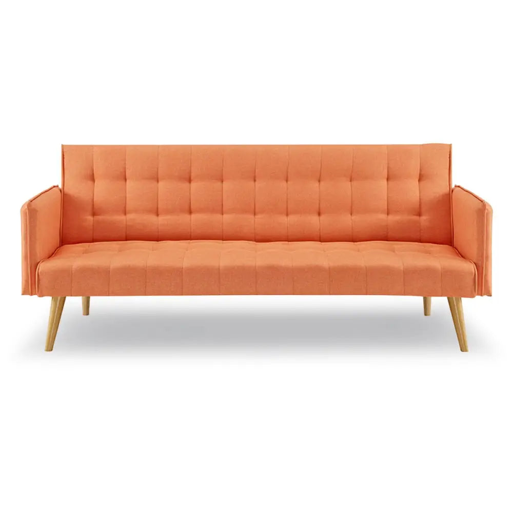 Sarantino 3 Seater Modular Linen Fabric Sofa Bed Couch Armrest Orange - Furniture > Sofas