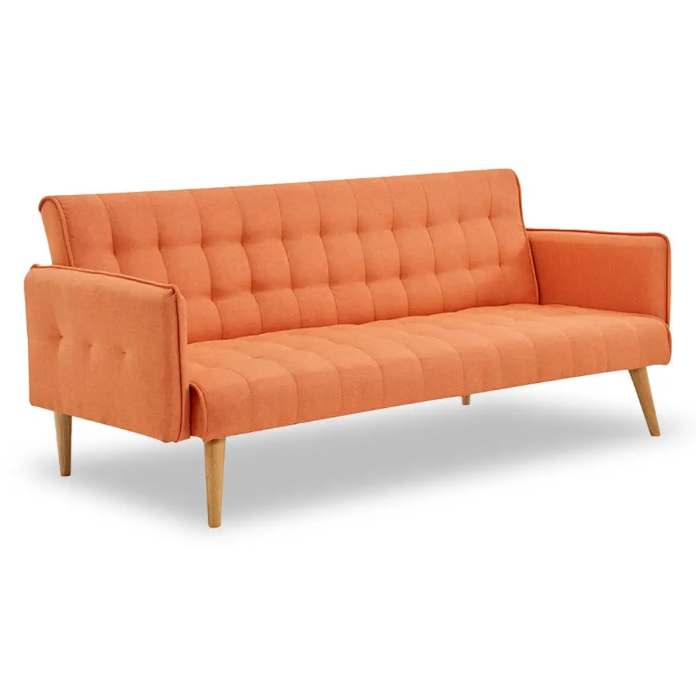 Sarantino 3 Seater Modular Linen Fabric Sofa Bed Couch Armrest Orange - Furniture > Sofas