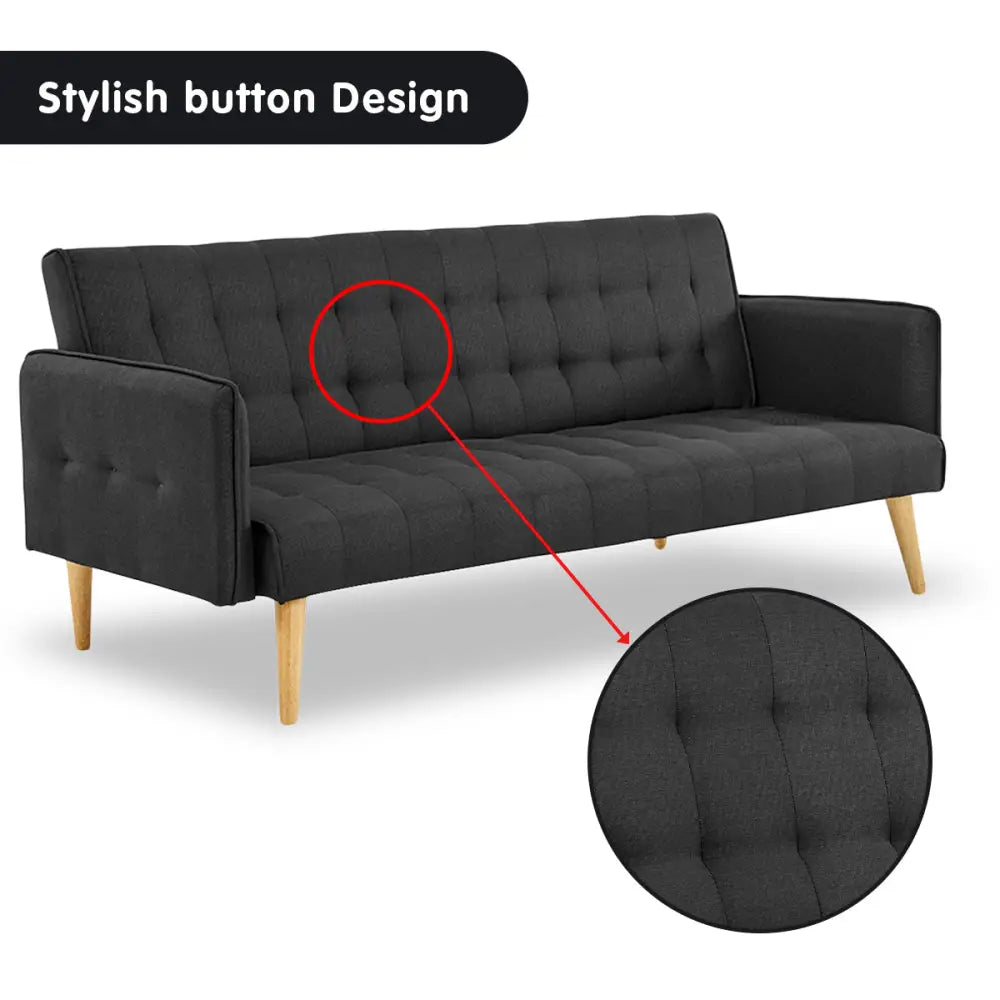 Sarantino 3 Seater Modular Linen Fabric Sofa Bed Couch - Black - Furniture > Sofas