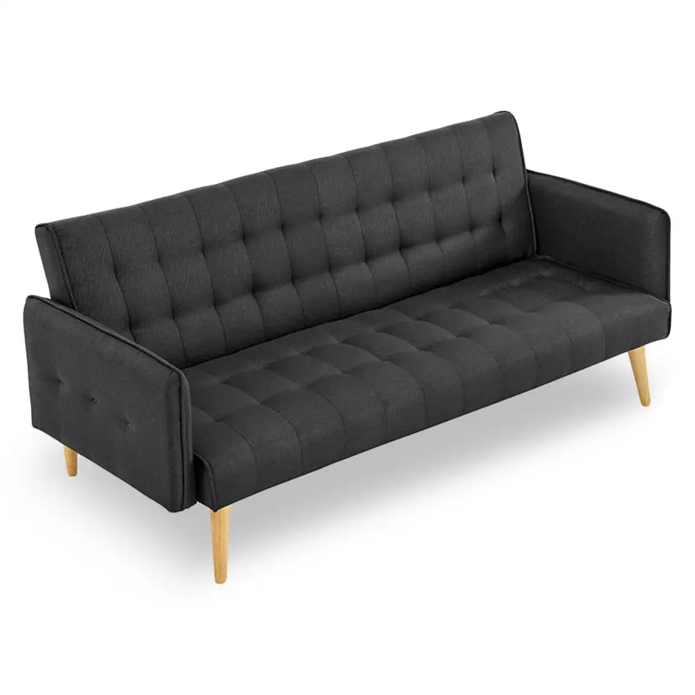 Sarantino 3 Seater Modular Linen Fabric Sofa Bed Couch - Black - Furniture > Sofas