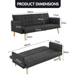 Sarantino 3 Seater Modular Linen Fabric Sofa Bed Couch - Black - Furniture > Sofas