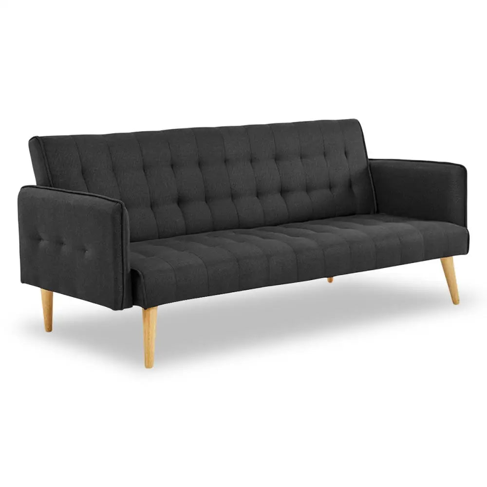 Sarantino 3 Seater Modular Linen Fabric Sofa Bed Couch - Black - Furniture > Sofas