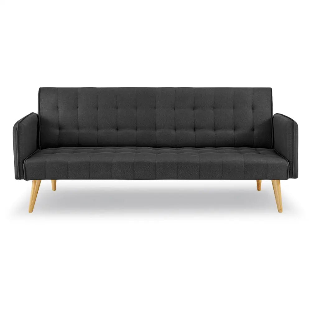 Sarantino 3 Seater Modular Linen Fabric Sofa Bed Couch - Black - Furniture > Sofas