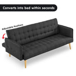 Sarantino 3 Seater Modular Linen Fabric Sofa Bed Couch - Black - Furniture > Sofas