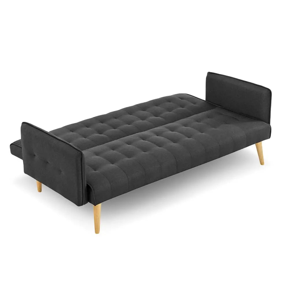 Sarantino 3 Seater Modular Linen Fabric Sofa Bed Couch - Black - Furniture > Sofas