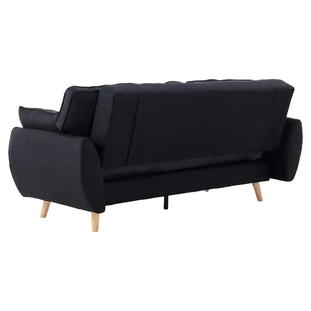 Sarantino 3 Seater Modular Linen Fabric Sofa Bed Couch Futon Suite - Black - Furniture > Sofas