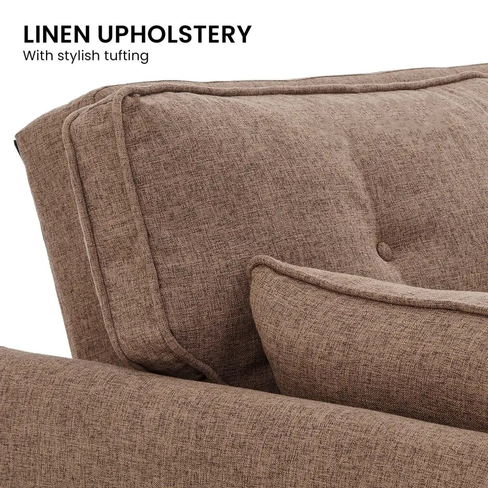 Sarantino 3 Seater Modular Linen Fabric Sofa Bed Couch Futon Suite - Brown - Furniture > Sofas > Sofas & Sofa Beds