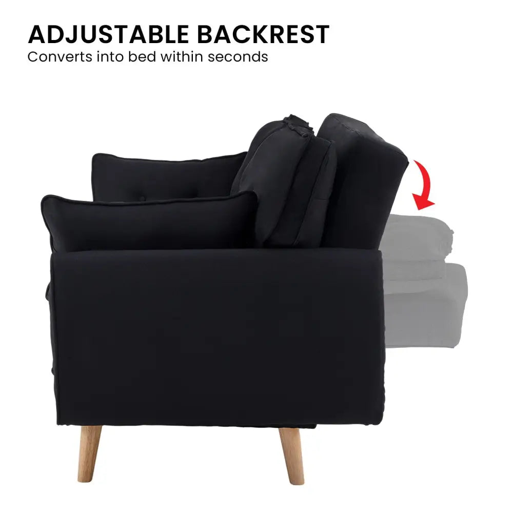Sarantino 3 Seater Modular Linen Fabric Sofa Bed Couch Futon Suite - Black - Furniture > Sofas