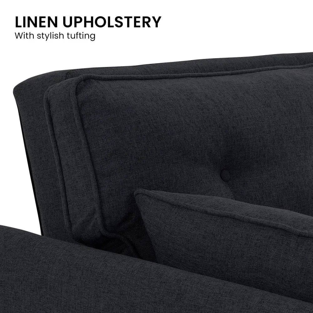 Sarantino 3 Seater Modular Linen Fabric Sofa Bed Couch Futon Suite - Black - Furniture > Sofas