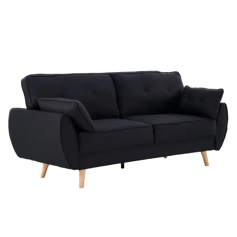 Sarantino 3 Seater Modular Linen Fabric Sofa Bed Couch Futon Suite - Black - Furniture > Sofas