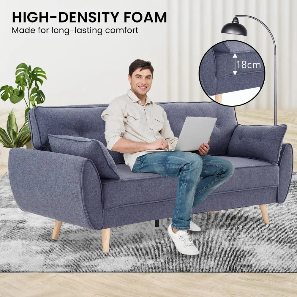 Sarantino 3 Seater Modular Linen Fabric Sofa Bed Couch Futon Suite - Dark Grey - Furniture > Sofas
