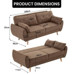 Sarantino 3 Seater Modular Linen Fabric Sofa Bed Couch Futon Suite - Brown - Furniture > Sofas > Sofas & Sofa Beds