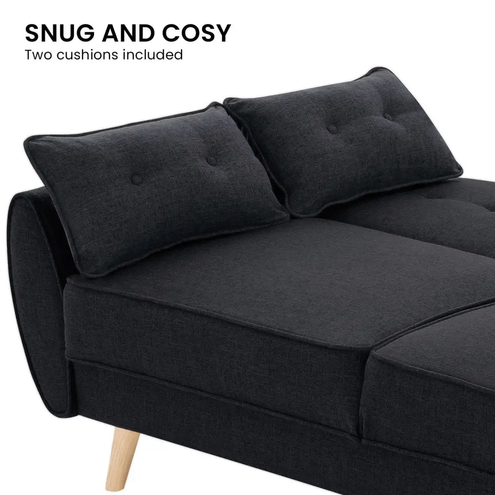 Sarantino 3 Seater Modular Linen Fabric Sofa Bed Couch Futon Suite - Black - Furniture > Sofas