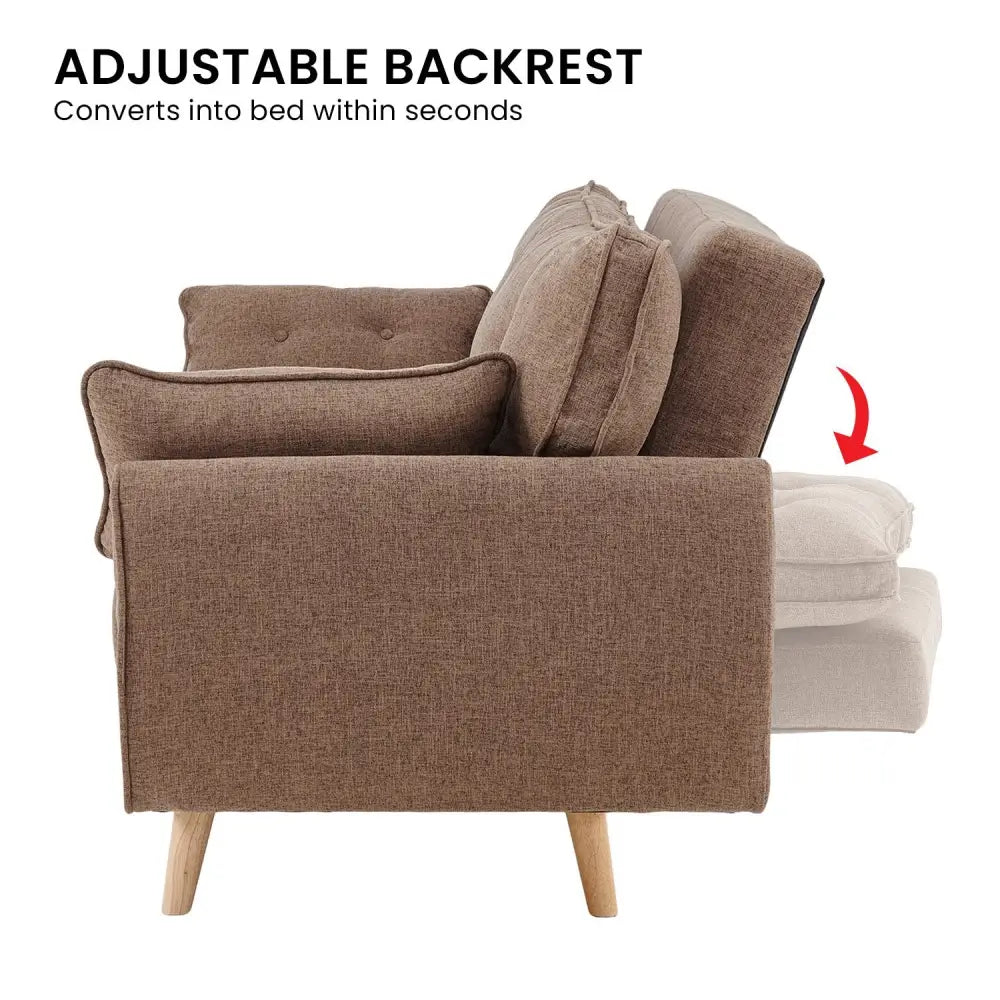 Sarantino 3 Seater Modular Linen Fabric Sofa Bed Couch Futon Suite - Brown - Furniture > Sofas > Sofas & Sofa Beds