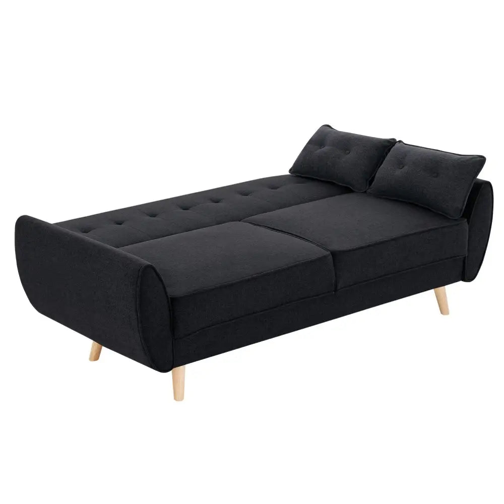 Sarantino 3 Seater Modular Linen Fabric Sofa Bed Couch Futon Suite - Black - Furniture > Sofas