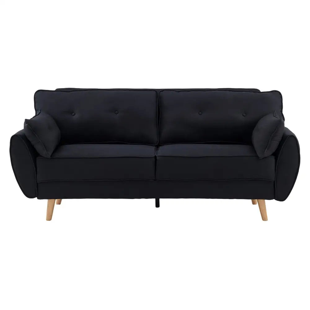 Sarantino 3 Seater Modular Linen Fabric Sofa Bed Couch Futon Suite - Black - Furniture > Sofas