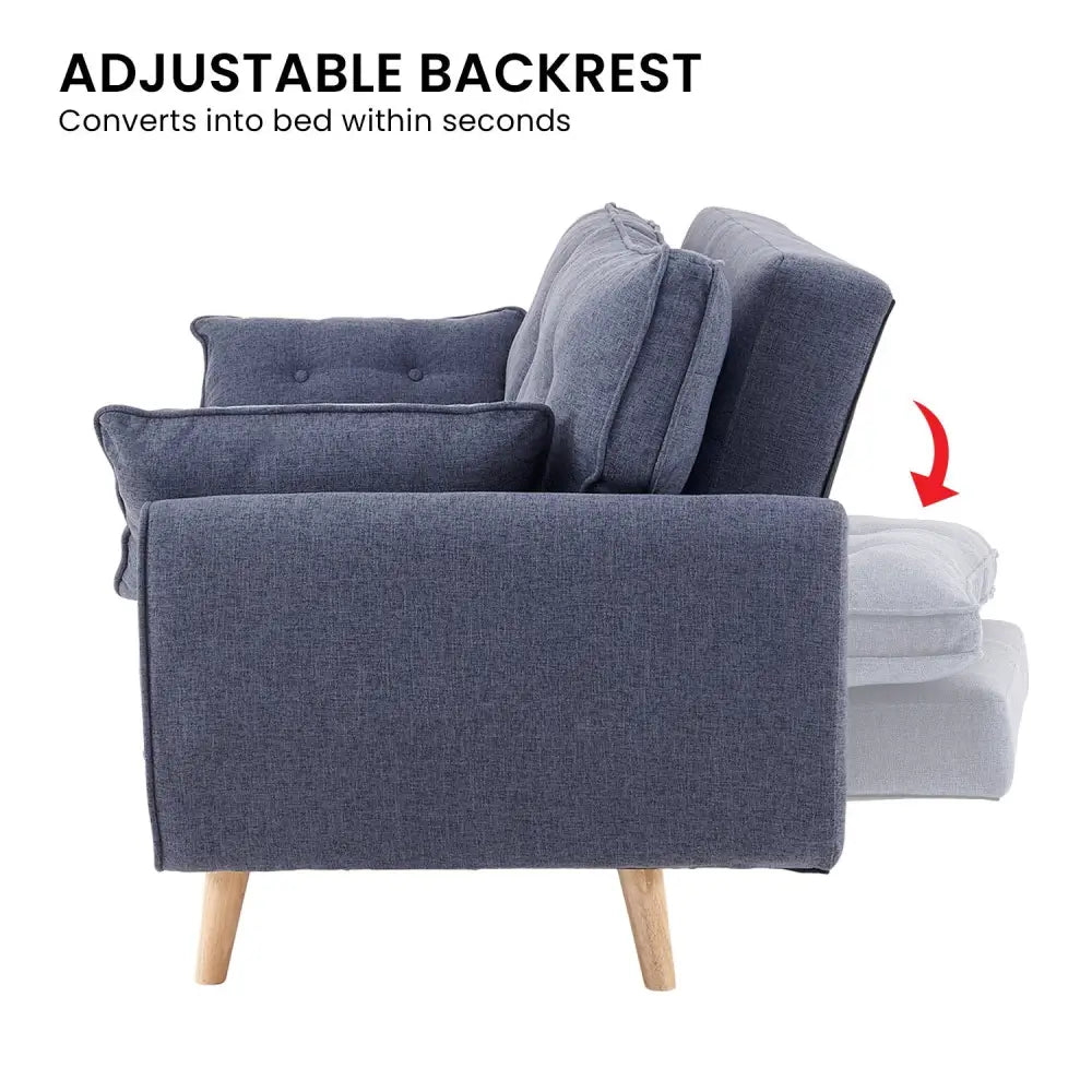 Sarantino 3 Seater Modular Linen Fabric Sofa Bed Couch Futon Suite - Dark Grey - Furniture > Sofas