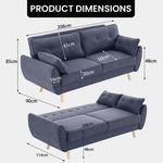 Sarantino 3 Seater Modular Linen Fabric Sofa Bed Couch Futon Suite - Dark Grey - Furniture > Sofas