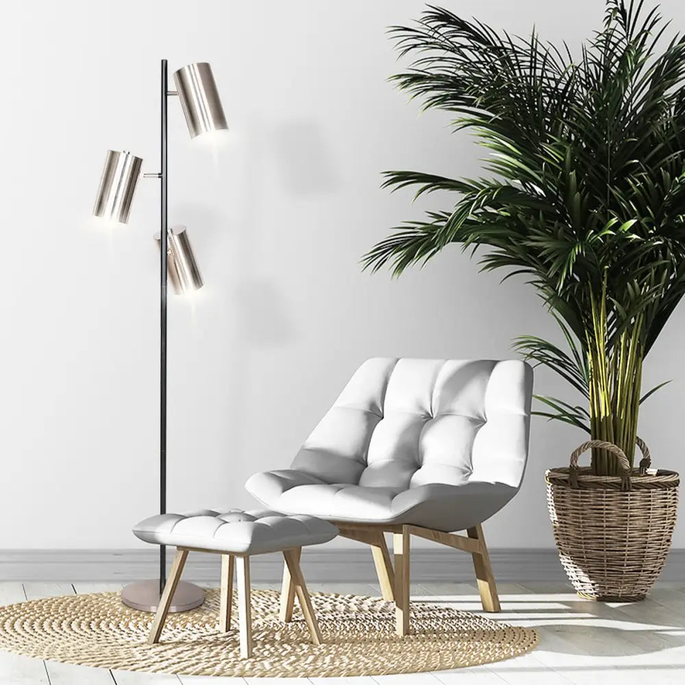 Sarantino 3-Shade Metal Floor Lamp Nickel & Matte Black Finish - Home & Garden > Lighting