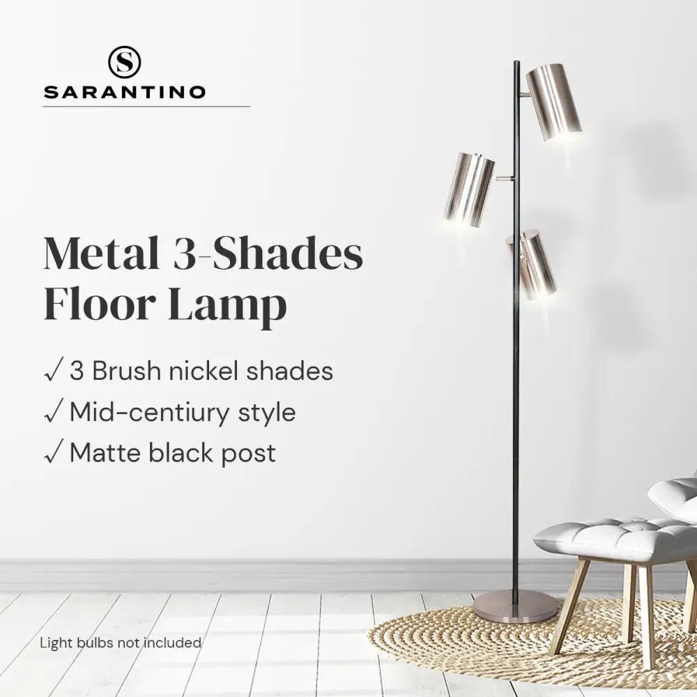 Sarantino 3-Shade Metal Floor Lamp Nickel & Matte Black Finish - Home & Garden > Lighting
