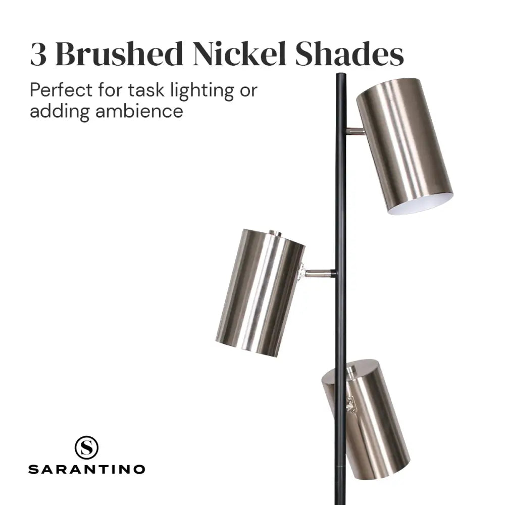 Sarantino 3-Shade Metal Floor Lamp Nickel & Matte Black Finish - Home & Garden > Lighting