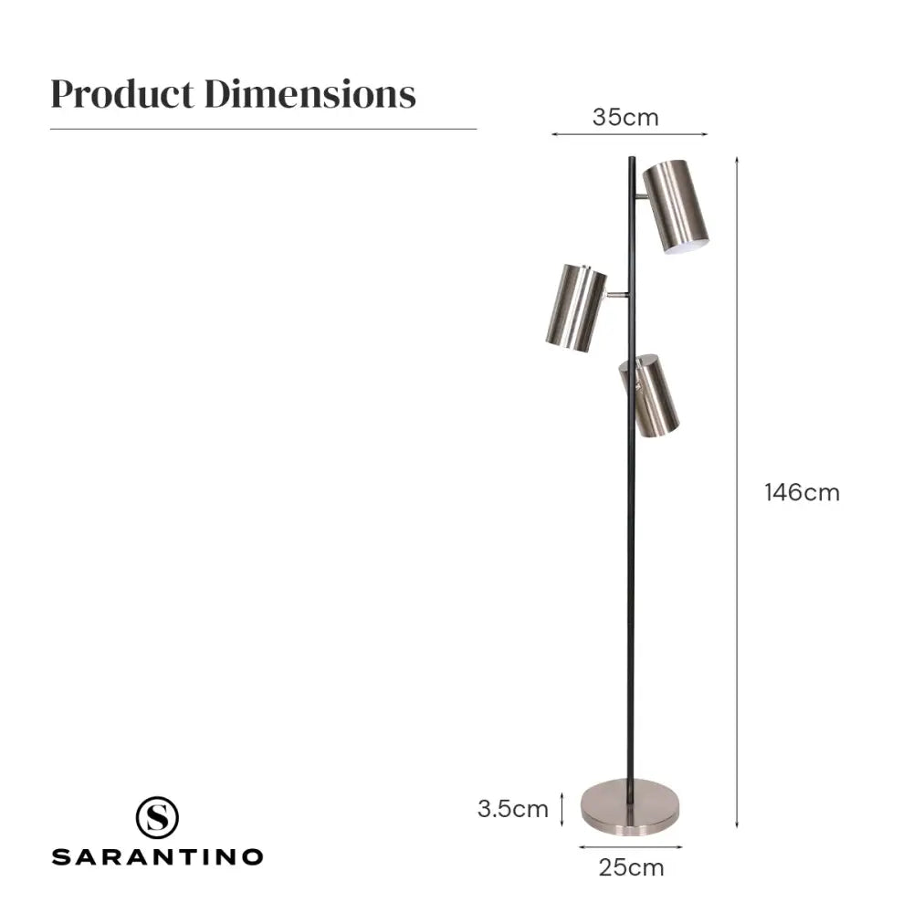 Sarantino 3-Shade Metal Floor Lamp Nickel & Matte Black Finish - Home & Garden > Lighting