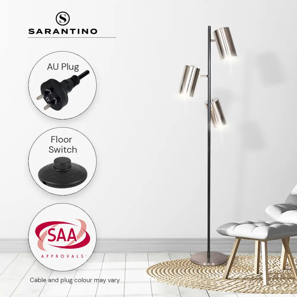 Sarantino 3-Shade Metal Floor Lamp Nickel & Matte Black Finish - Home & Garden > Lighting