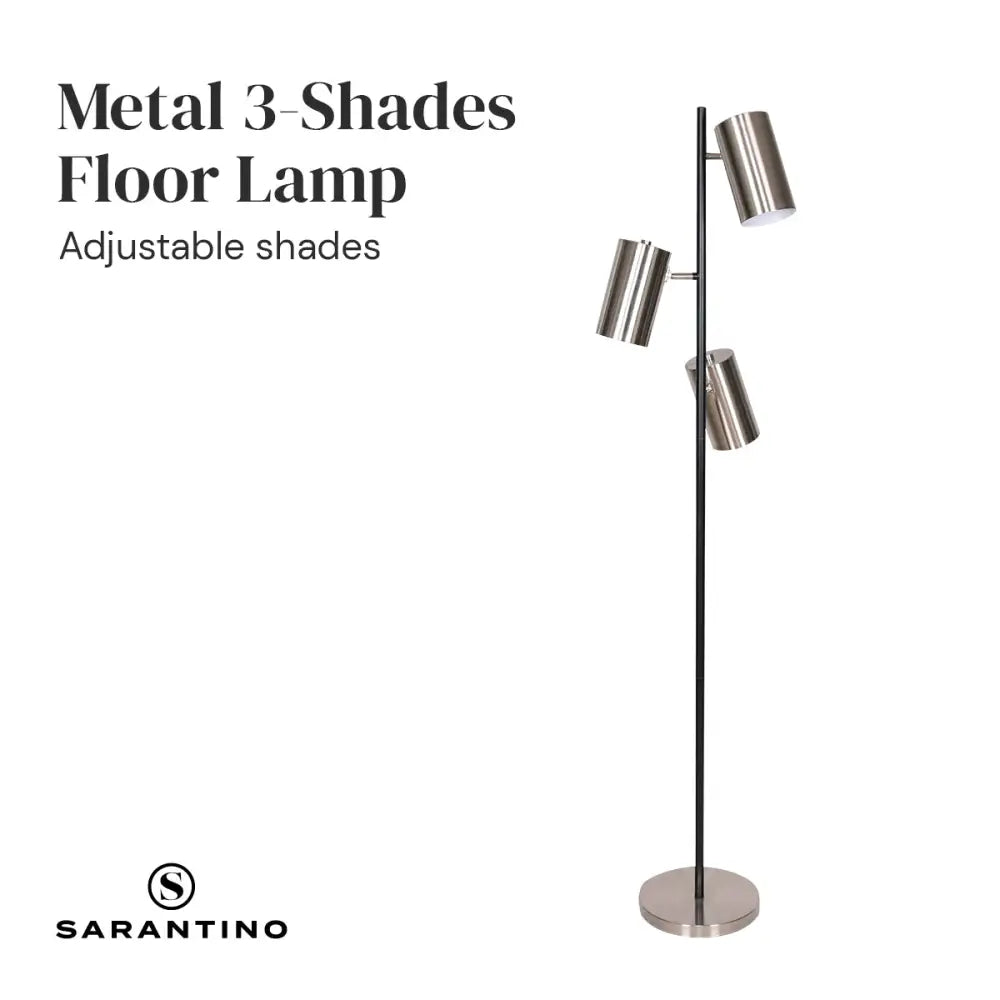 Sarantino 3-Shade Metal Floor Lamp Nickel & Matte Black Finish - Home & Garden > Lighting
