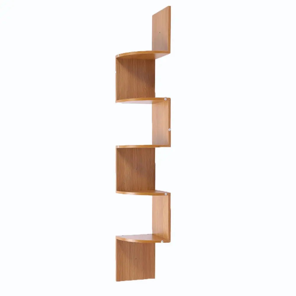 Sarantino 5 Tier Corner Wall Shelf Display Shelves Dvd Book Storag Rack Floating Mounted - Beech - Furniture > Living