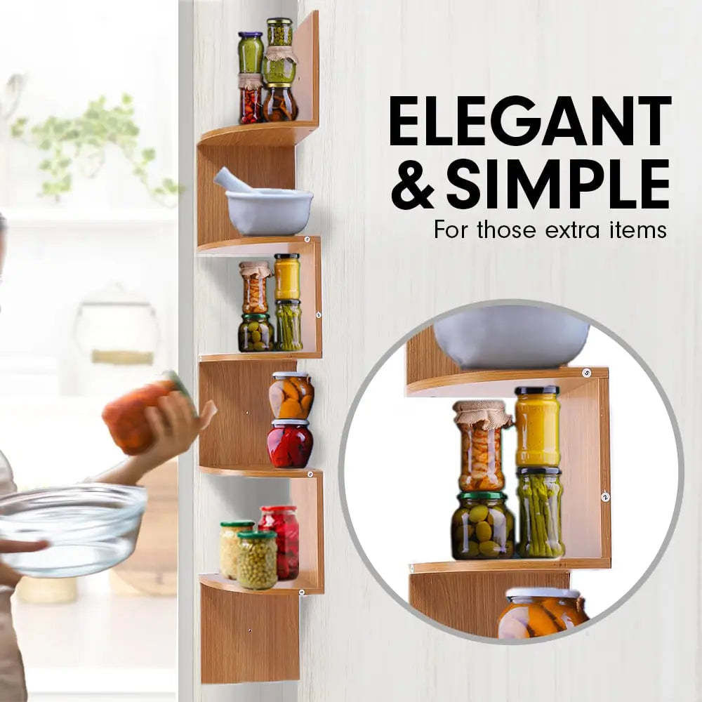 Sarantino 5 Tier Corner Wall Shelf Display Shelves Dvd Book Storag Rack Floating Mounted - Beech - Furniture > Living