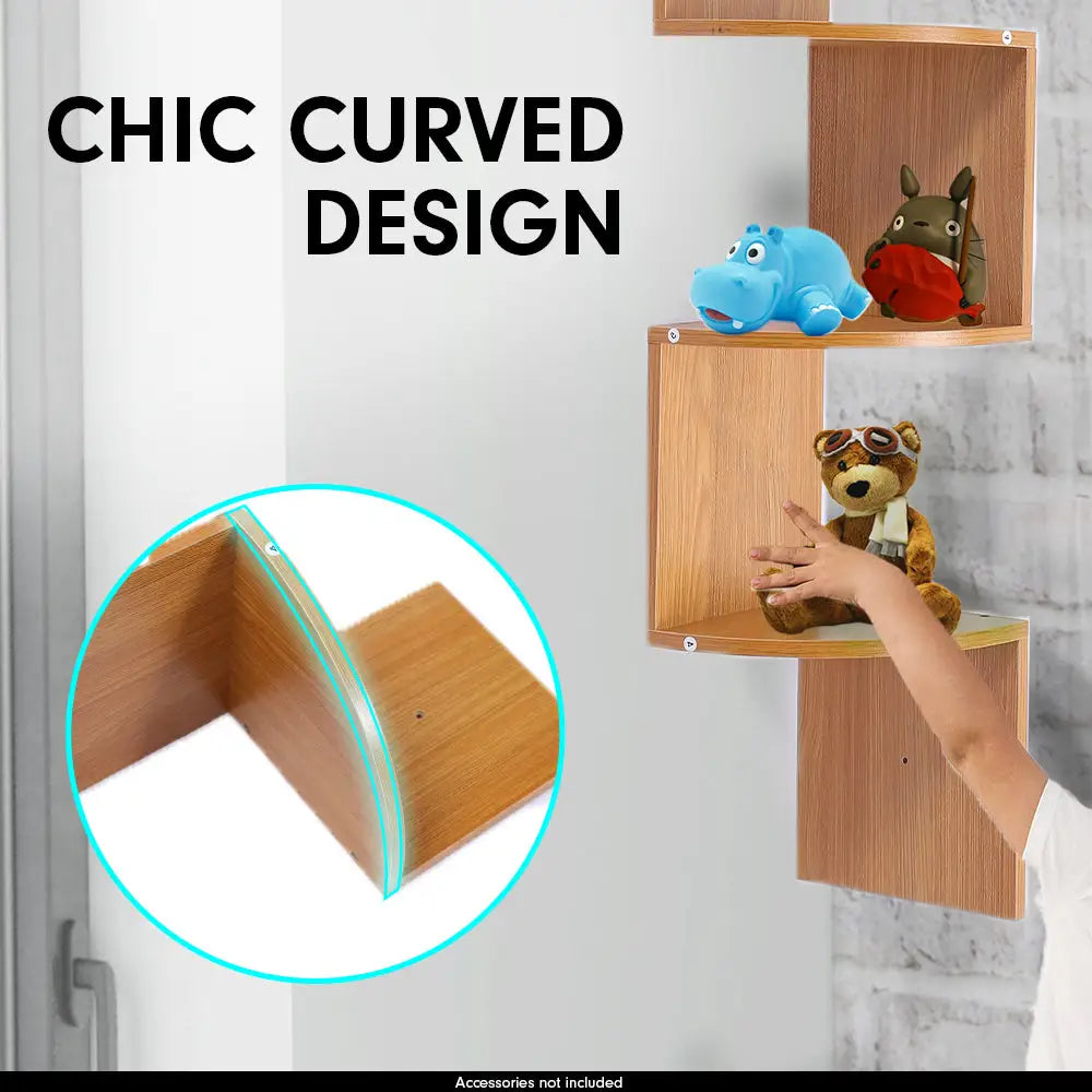 Sarantino 5 Tier Corner Wall Shelf Display Shelves Dvd Book Storag Rack Floating Mounted - Beech - Furniture > Living
