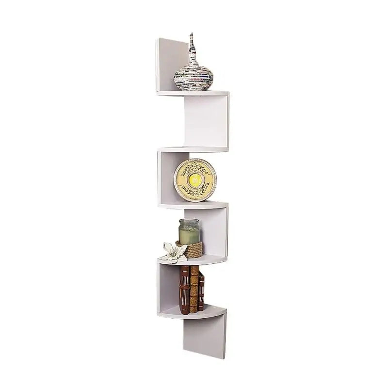 Sarantino 5 Tier Corner Wall Shelf Display Shelves Dvd Book Storag Rack Floating Mounted - White - Furniture > Living