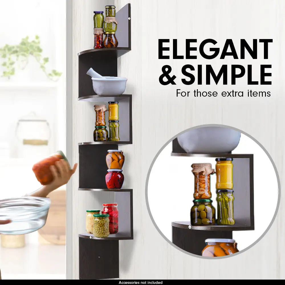 Sarantino 5 Tier Corner Wall Shelf Display Shelves Dvd Book Storage Rack Floating Mounted - Dark Brown - Furniture >