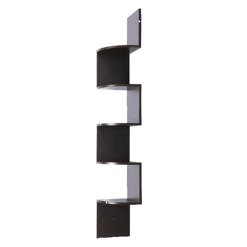 Sarantino 5 Tier Corner Wall Shelf Display Shelves Dvd Book Storage Rack Floating Mounted - Dark Brown - Furniture >