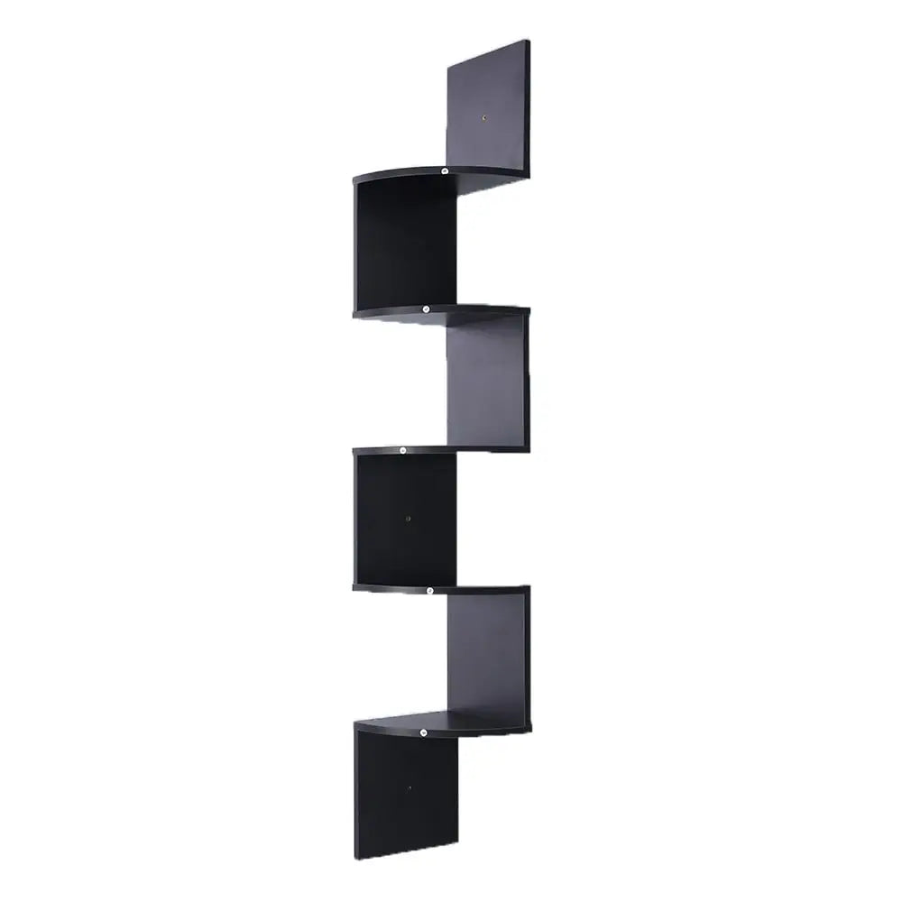 Sarantino 5 Tier Corner Wall Shelf Display Shelves Dvd Book Storage Rack Floating Mounted - Black - Furniture > Living