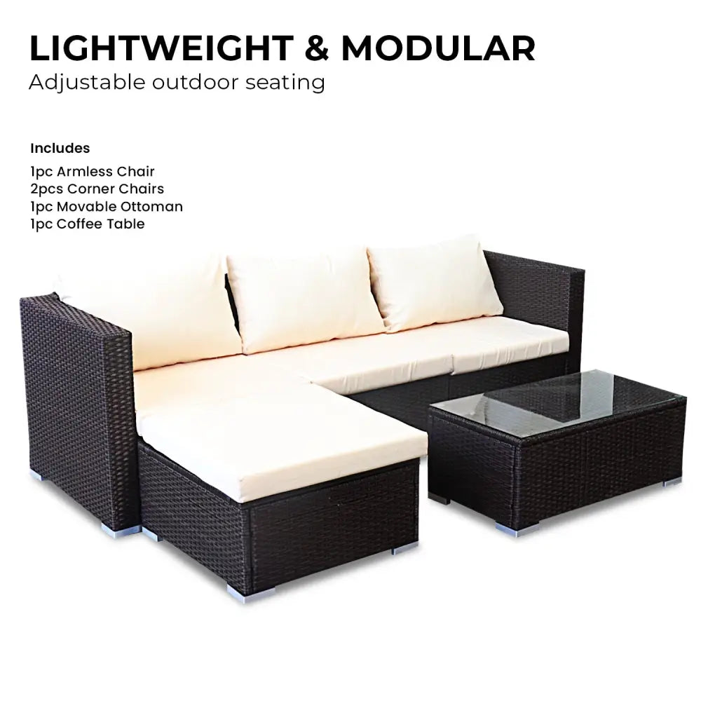Sarantino 5pc Modular Outdoor Lounge Set PE Rattan - Brown - Furniture > Outdoor