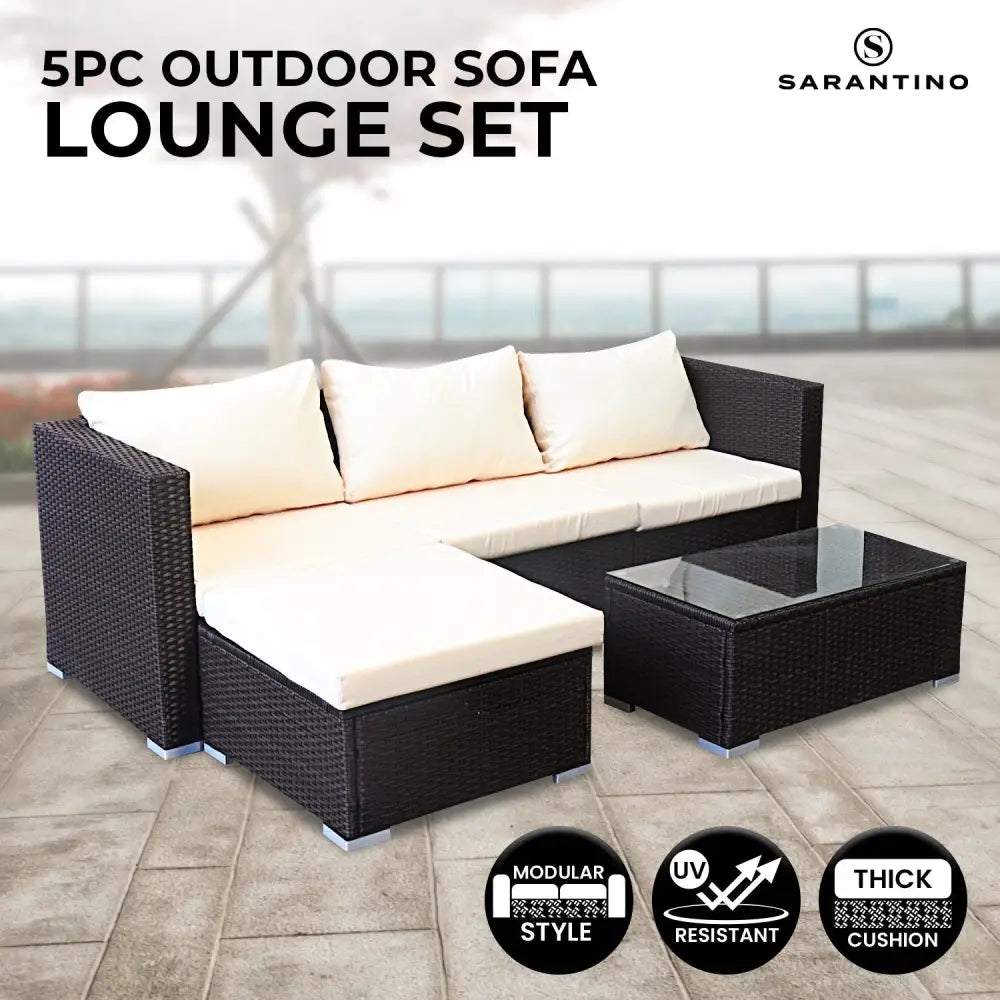 Sarantino 5pc Modular Outdoor Lounge Set PE Rattan - Brown - Furniture > Outdoor