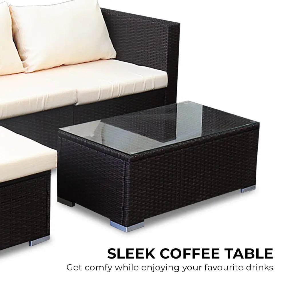 Sarantino 5pc Modular Outdoor Lounge Set PE Rattan - Brown - Furniture > Outdoor