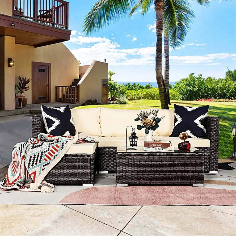 Sarantino 5pc Modular Outdoor Lounge Set PE Rattan - Brown - Furniture > Outdoor