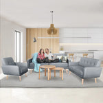 Sarantino 6-Seater Linen Sofa Set Couch Futon - Light Grey - Furniture > Sofas