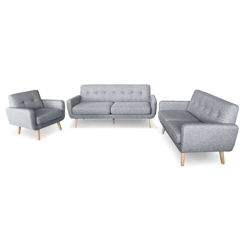 Sarantino 6-Seater Linen Sofa Set Couch Futon - Light Grey - Furniture > Sofas