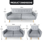 Sarantino 6-Seater Linen Sofa Set Couch Futon - Light Grey - Furniture > Sofas