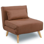 Sarantino Adjustable Chair Single Sofa Bed Faux Linen - Brown - Furniture > Sofas