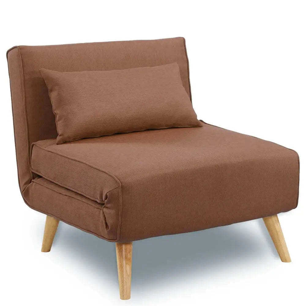 Sarantino Adjustable Chair Single Sofa Bed Faux Linen - Brown - Furniture > Sofas