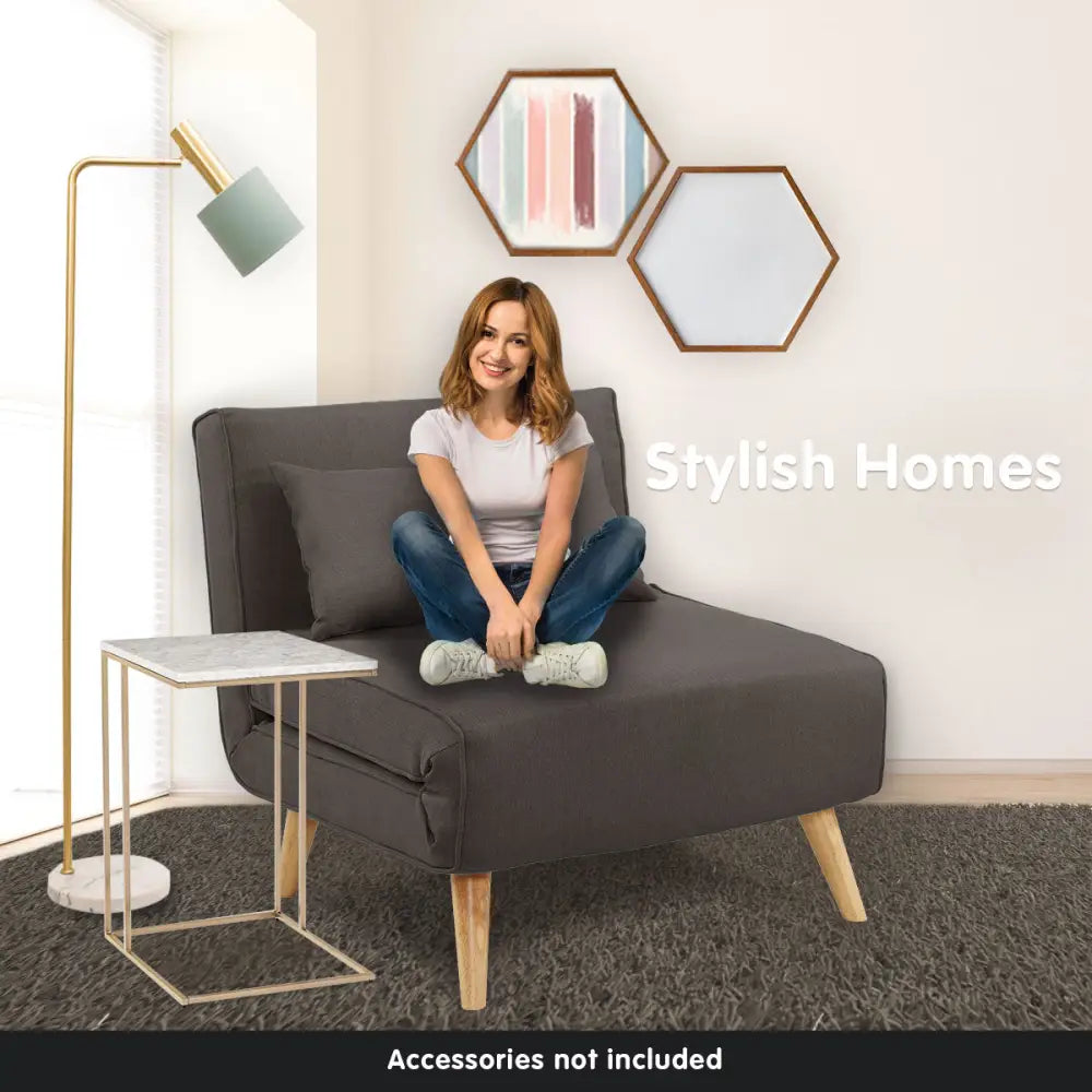 Sarantino Adjustable Chair Single Sofa Bed Faux Linen - Brown - Furniture > Sofas