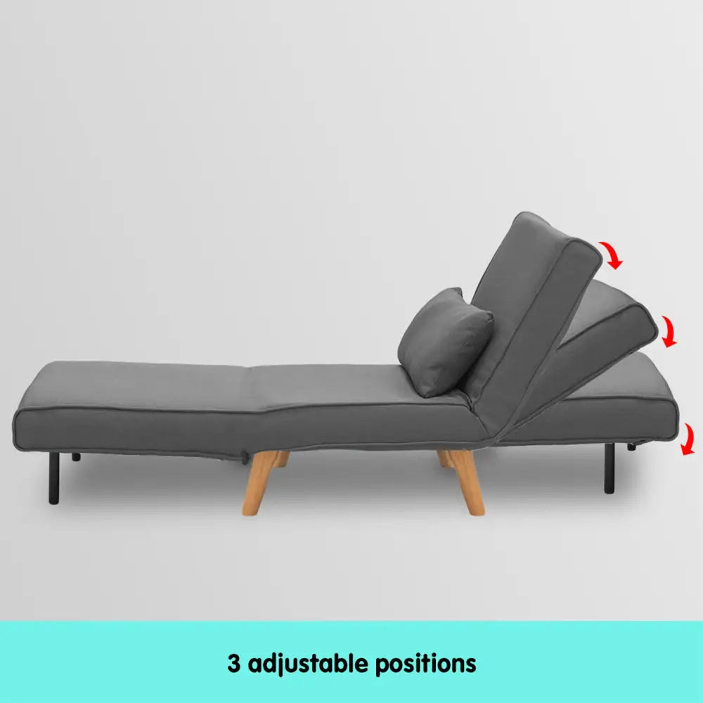 Sarantino Adjustable Chair Single Sofa Bed Faux Linen - Dark Grey - Furniture > Sofas
