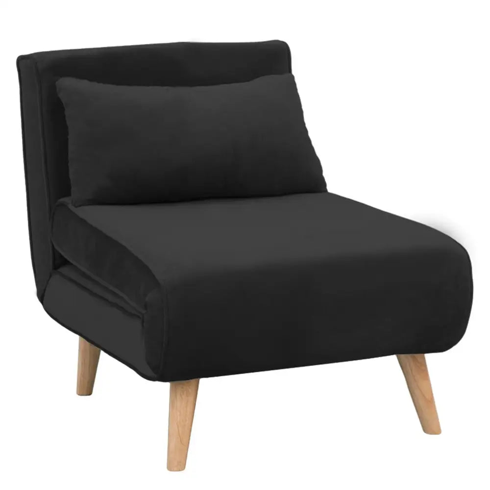 Sarantino Adjustable Chair Single Sofa Bed Faux Velvet - Black - Furniture > Sofas